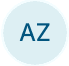 Dark blue capital letters AZ centered within a light blue circular background icon.